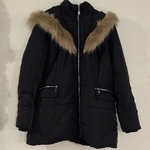Le Chateau Black Puffer with Tan Fur Accent